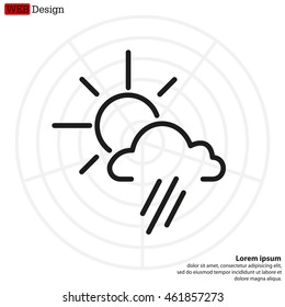 weather icon. sun behind the cloud with rain
