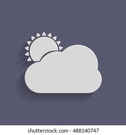weather icon, sun behind the cloud with rain. 