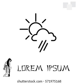 weather icon. sun behind the cloud with rain