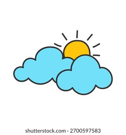 Weather Icon of Sun Behind Clouds Doodle Style Drawing