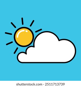 Weather icon. Sun and cloud. Blue background.