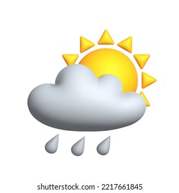Wettersymbol - Sonne mit Wolke schwimmt am Himmel. 3D-Vektorsymbol. Cartoon minimaler Stil. Wettervorhersage Einzeln auf weißer Vektorgrafik