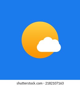 Weather icon. Sun, cloud on a blue sky background. Vector illustration.