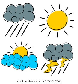 weather icon sun cloud rain and lighting concept illustration