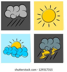 weather icon sun cloud rain and lighting concept illustration