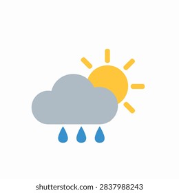 Weather icon with sun, cloud, and rain drops, flat design