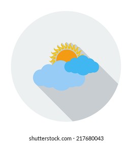 Weather icon. Sun and cloud. Single flat color icon. Vector illustration.