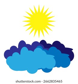 Icono de Clima. Sol y nubes. Azul amarillo brillante. Símbolo de pronóstico de Vector. EPS 10.