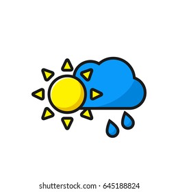 Weather icon, sun with clouds and rain icon, vector illustration.