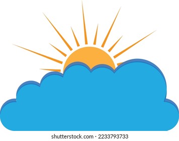 Weather icon of the sun shining between the clouds professionally on a white background