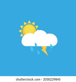 Weather icon sun and thunderstorm. Vector graphics