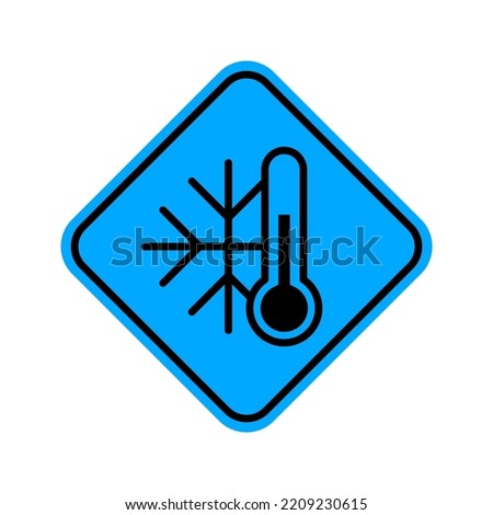 Weather icon with thermometer and snowflake on blue rhombus vector illustration. Concept outline symbol critical low frosty temperature