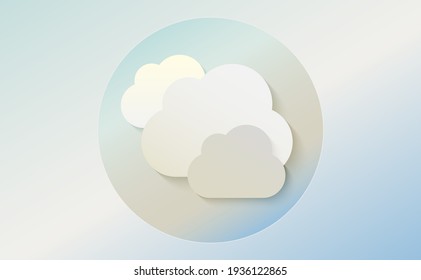 Icono meteorológico de tres nubes. Ilustración vectorial de arte colorido de dibujos animados. Símbolo pegajoso del pronóstico. Signo de infografía meteorológica. Diseño vectorial de iconos Web. EPS10.
