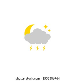 Weather icon, thunderstorm at night, flat simple design. Vector isolated illustration. Can be using for posters, leaflets, banners, web design or mobile app, for printing on clothes and cups.