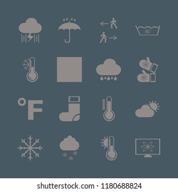 weather icon. weather vector icons set man walk, rain and lightning, fahrenheit and atom monitor