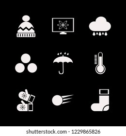 weather icon. weather vector icons set mittens, umbrella, snowballs and atom monitor