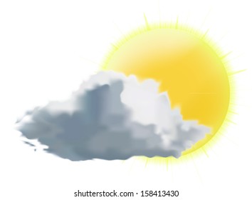 weather icon vector illustration, sun with cloud
