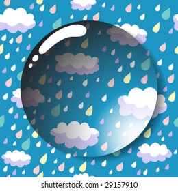 Weather icon in vector. Lens on a stylish rainy seamless pattern
