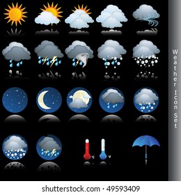 Weather icon vector set on black