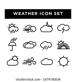 estilo de contorno de conjunto de vectores de iconos meteorológicos. Set incluye iconos como nube, sol, lluvia