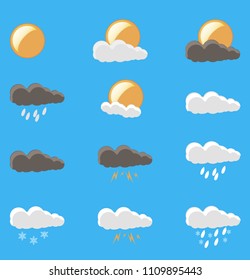 Weather icon vector set wind symbol moon sunny collection climate cold fog nature isolated