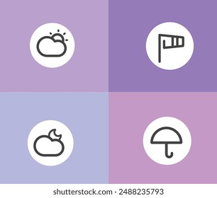 Weather icon in white circle in boxes of lite colors- fully editable