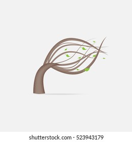 Weather Icon of Wind Made as Benting Tree with Flying Leaves. Vector EPS 10