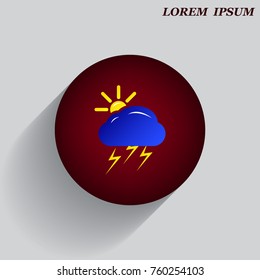 weather icon-cloud, sun, lightning, vector with long shadow