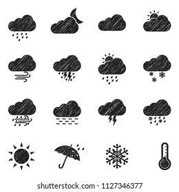 Weather Icons. Black Scribble Design. Vector Illustration.