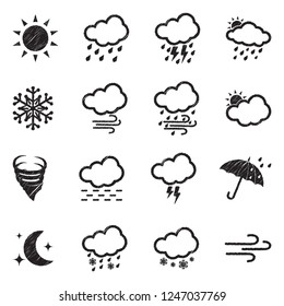 Weather Icons. Black Scribble Design. Vector Illustration.