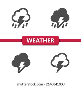 Weather Icons - Cloud, Cloudy, Rain, Raining, Lightning Bolt, Storm. Professional, pixel perfect icons. EPS 10 format.