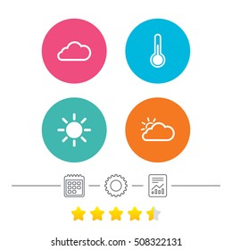 Weather icons. Cloud and sun. Temperature symbol.