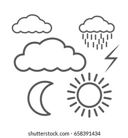 weather icons for cloud,moon,sun,rain,thunder,vector illustrations