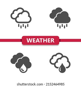 Weather Icons - Clouds, Cloudy, Cloud, Rain, Raining. Professional, pixel perfect icons. EPS 10 format.