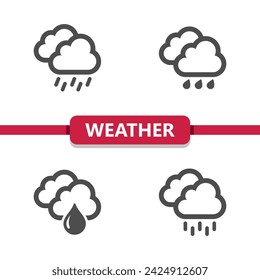 Weather Icons - Clouds, Cloudy, Cloud, Rain, Raining. Professional, pixel perfect icons. EPS 10 format.