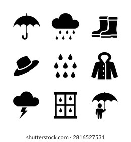 Weather Icons Collection Flat Black Silhouettes On White Background