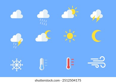 Coleção de ícones meteorológicos. Estilo plano. Ícones de vetor.