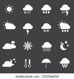 Weather icons collection set isolated on dark background.Design for web icon ,Mobile application ,UI.Vector.Illustration.