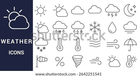 Weather Icons Collection: Sunny, Stormy, Rainy, and Cloudy Symbols