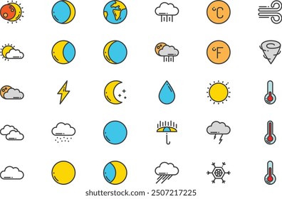 Weather icons collection is a vector illustration with editable stroke.