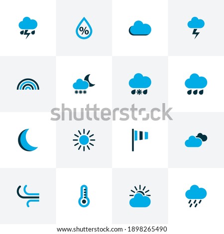 Weather icons colored set with moon, snowfall, drizzle and other thunderstorm elements. Isolated vector illustration weather icons.