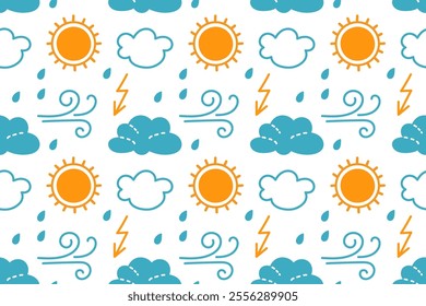 Weather icons in a colorful pattern showcasing different elements of nature