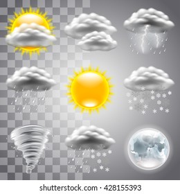 Weather icons detailed photo realistic vector set