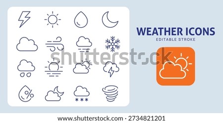 Weather Icons. Editable Stroke. Set of thin line icons symbol collection.