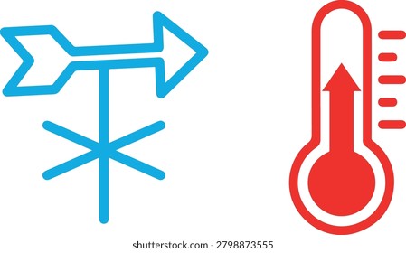 Weather icons featuring a blue wind vane and a red thermometer for climate forecasting