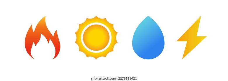 Weather icons. Flat, colorful, weather icons set, natural elements. Vector icons.