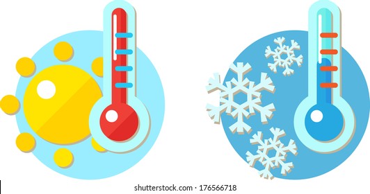 Weather Icons in flat design:  hot and cold