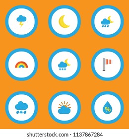 Weather icons flat style set with lightning, frost, crescent and other hailstones elements. Isolated vector illustration weather icons.