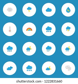 Weather icons flat style set with hail, rain-snow, wind and other lightning elements. Isolated vector illustration weather icons.