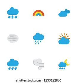 Weather icons flat style set with shower, blizzard, wind and other shower elements. Isolated vector illustration weather icons.